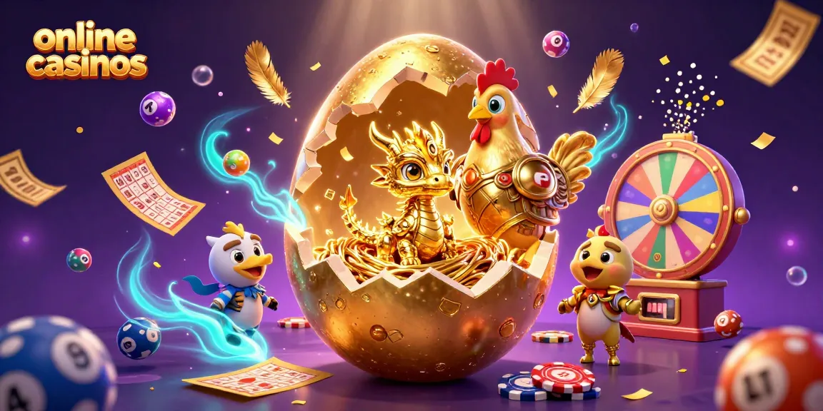 Experience exciting online casinos with a colorful 3D illustration of a golden dragon and vibrant gaming elements.