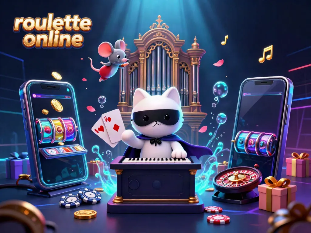 Experience roullete online with colorful gaming elements in this lively 3D illustration.