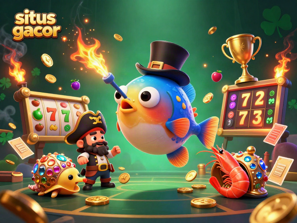 Experience situs gacor with a dynamic casino scene featuring vibrant characters and enticing slot game elements.