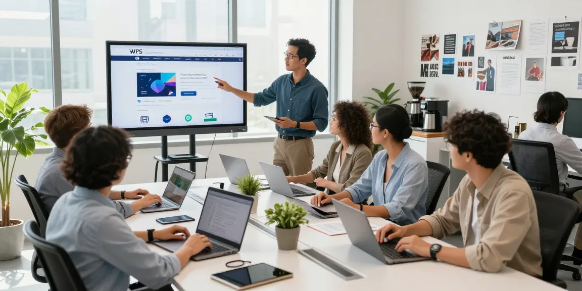 Team collaboration showcasing the WPS Official Website features in a modern office.